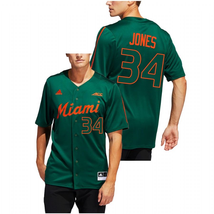 Miami Hurricanes JD Jones Men Green College Baseball Button-Up Jersey