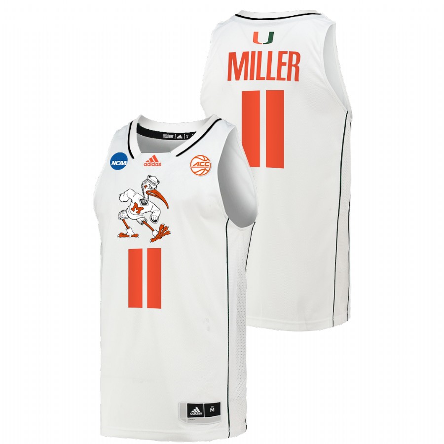 Miami Hurricanes Jordan Miller 2022 NCAA March Madness White Basketball Jersey