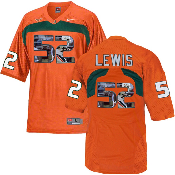Miami Hurricanes Ray Lewis Orange Printing Player Portrait Football Jersey Men's Jersey Miami Hurricanes Ray Lewis Orange Printing Player Portrait Football Jersey