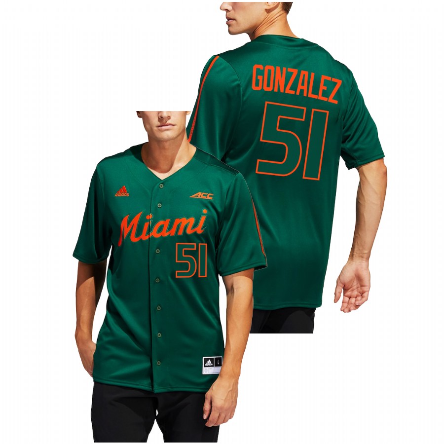 Miami Hurricanes Renzo Gonzalez Men Green College Baseball Button-Up Jersey