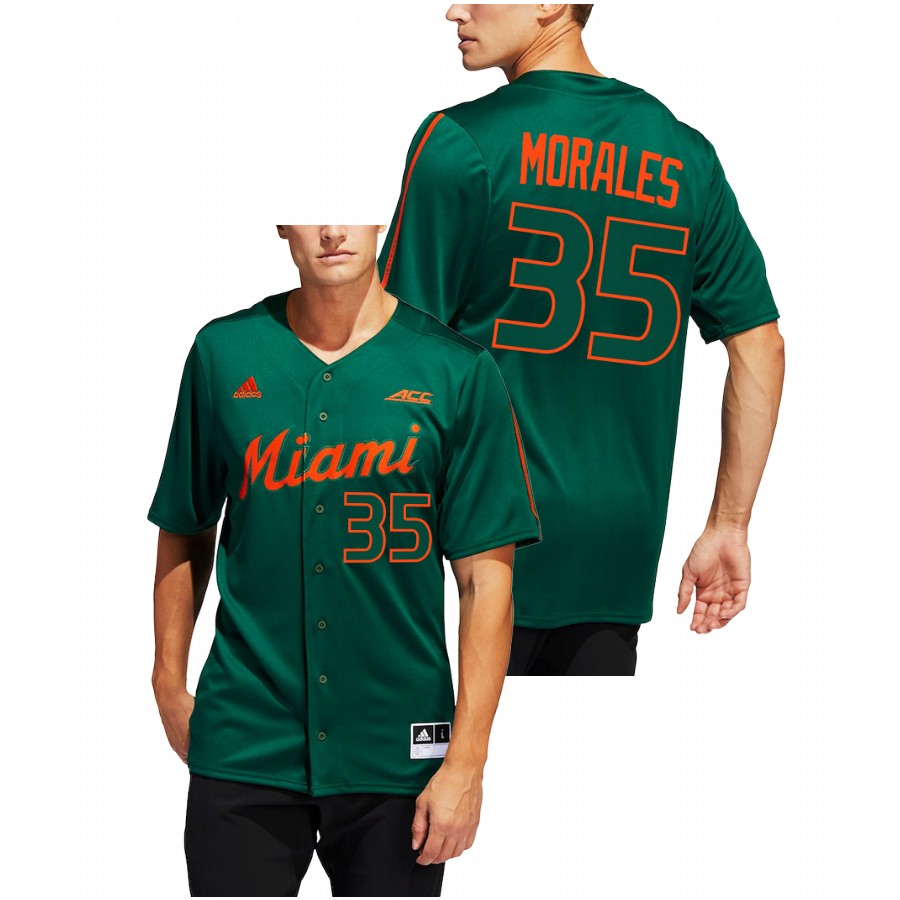 Miami Hurricanes Yohandy Morales Men Green College Baseball Button-Up Jersey