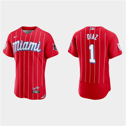 Miami Marlins #1 Isan Diaz Men's Nike 2021 City Connect Authentic MLB Jersey Red