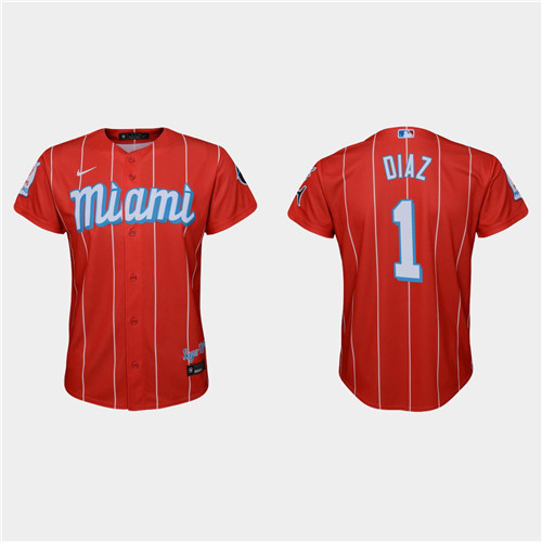 Miami Marlins #1 Isan Diaz Youth Nike 2021 City Connect Authentic MLB Jersey Red
