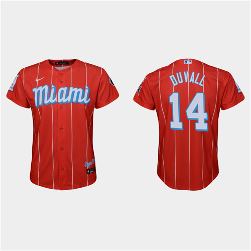 Miami Marlins #14 Adam Duvall Youth Nike 2021 City Connect Authentic MLB Jersey Red