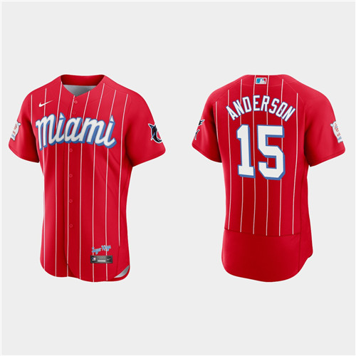 Miami Marlins #15 Brian Anderson Men's Nike 2021 City Connect Authentic MLB Jersey Red