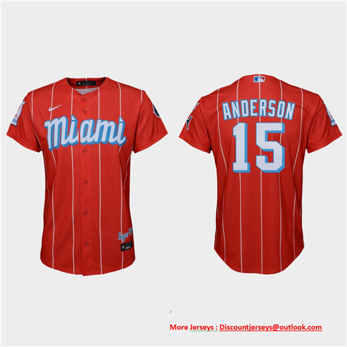Miami Marlins #15 Brian Anderson Youth Nike 2021 City Connect Authentic MLB Jersey Red