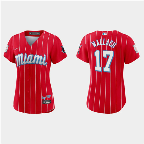 Miami Marlins #17 Chad Wallach Women's Nike 2021 City Connect Authentic MLB Jersey Red