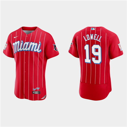 Miami Marlins #19 Mike Lowell Men's Nike 2021 City Connect Authentic MLB Jersey Red