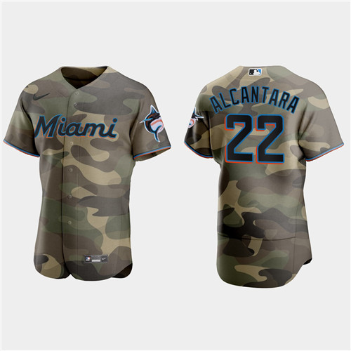 Miami Marlins #22 Sandy Alcantara Men's Nike 2021 Armed Forces Day Authentic MLB Jersey -Camo