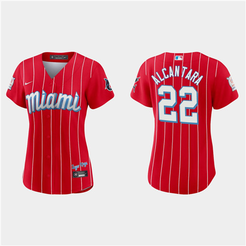 Miami Marlins #22 Sandy Alcantara Women's Nike 2021 City Connect Authentic MLB Jersey Red