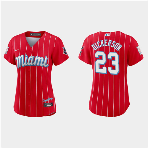 Miami Marlins #23 Corey Dickerson Women's Nike 2021 City Connect Authentic MLB Jersey Red