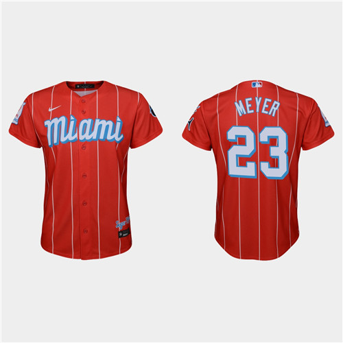 Miami Marlins #23 Max Meyer Youth Nike 2021 City Connect Authentic MLB Jersey Red