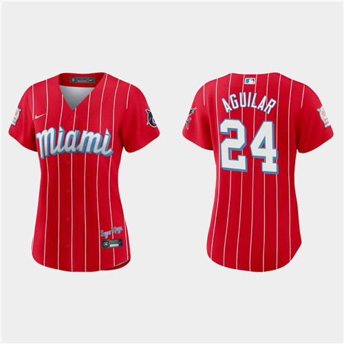 Miami Marlins #24 Jesus Aguilar Women's Nike 2021 City Connect Authentic MLB Jersey Red