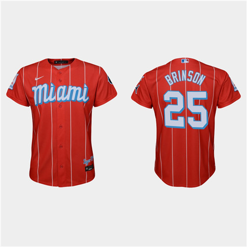 Miami Marlins #25 Lewis Brinson Youth Nike 2021 City Connect Authentic MLB Jersey Red