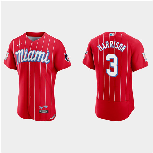 Miami Marlins #3 Monte Harrison Men's Nike 2021 City Connect Authentic MLB Jersey Red