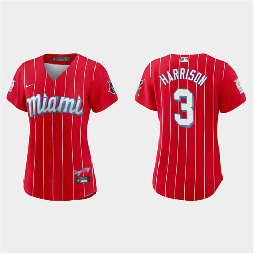Miami Marlins #3 Monte Harrison Women's Nike 2021 City Connect Authentic MLB Jersey Red