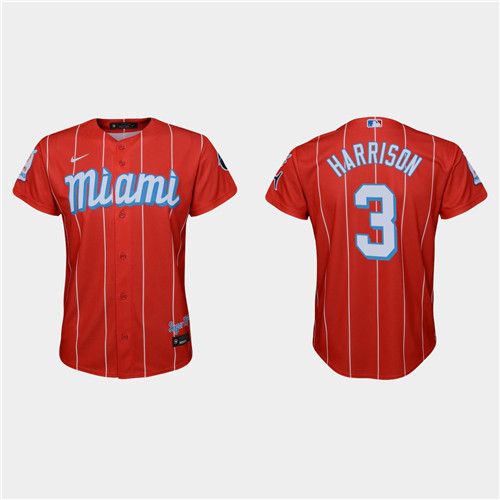 Miami Marlins #3 Monte Harrison Youth Nike 2021 City Connect Authentic MLB Jersey Red