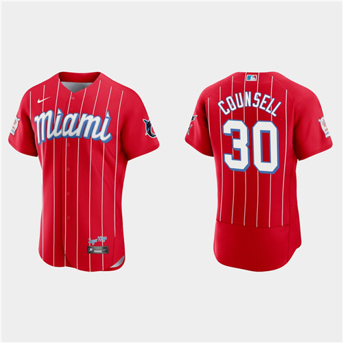 Miami Marlins #30 Craig Counsell Men's Nike 2021 City Connect Authentic MLB Jersey Red