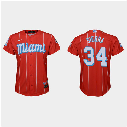 Miami Marlins #34 Magneuris Sierra Youth Nike 2021 City Connect Authentic MLB Jersey Red