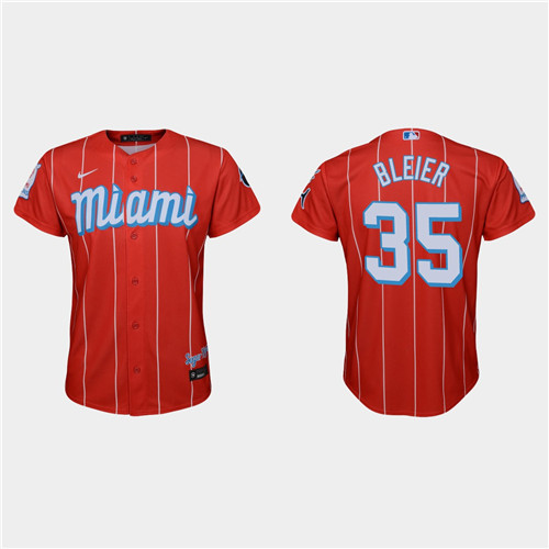 Miami Marlins #35 Richard Bleier Youth Nike 2021 City Connect Authentic MLB Jersey Red
