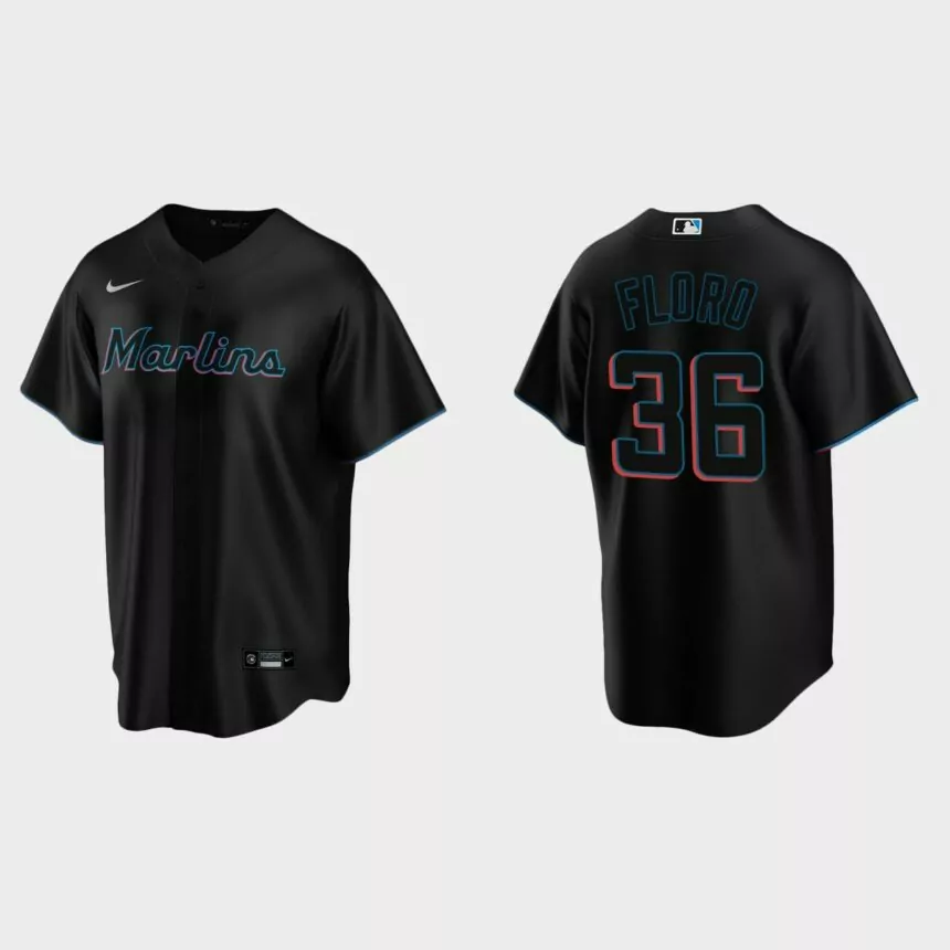 Miami Marlins #36 Dylan Floro Replica Alternate Jersey – Black