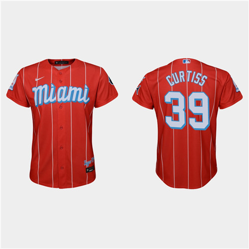 Miami Marlins #39 John Curtiss Youth Nike 2021 City Connect Authentic MLB Jersey Red