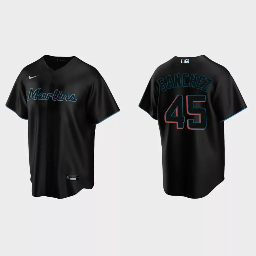 Miami Marlins #45 Sixto Sanchez Replica Alternate Jersey – Black