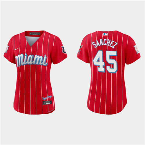 Miami Marlins #45 Sixto Sanchez Women's Nike 2021 City Connect Authentic MLB Jersey Red