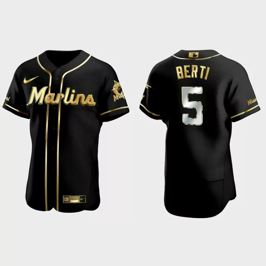 Miami Marlins #5 Jon Berti Golden Edition Authentic Jersey – Black