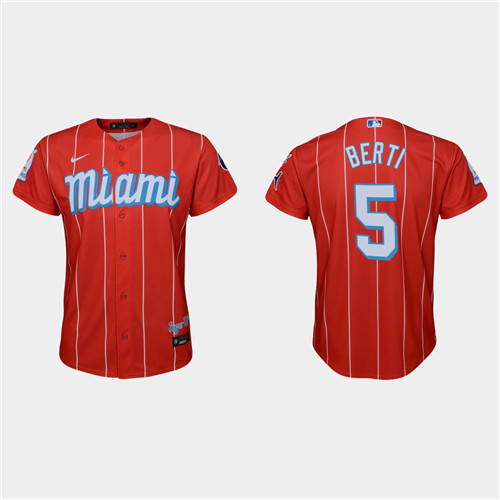 Miami Marlins #5 Jon Berti Youth Nike 2021 City Connect Authentic MLB Jersey Red