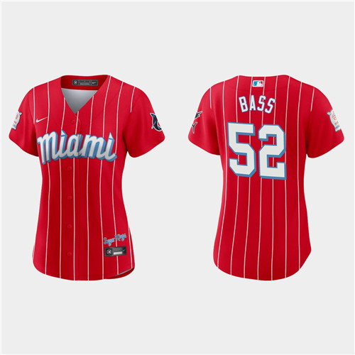 Miami Marlins #52 Anthony Bass Women's Nike 2021 City Connect Authentic MLB Jersey Red