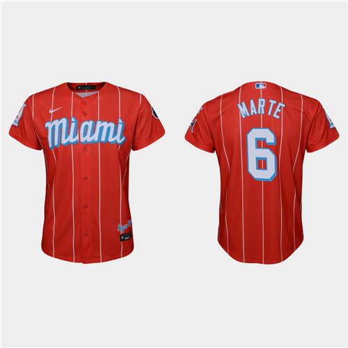 Miami Marlins #6 Starling Marte Youth Nike 2021 City Connect Authentic MLB Jersey Red