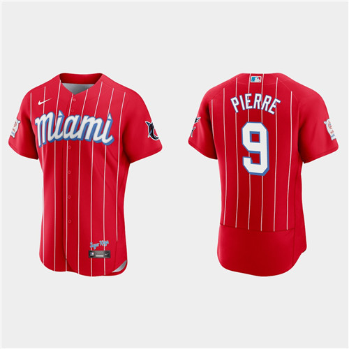 Miami Marlins #9 Juan Pierre Men's Nike 2021 City Connect Authentic MLB Jersey Red