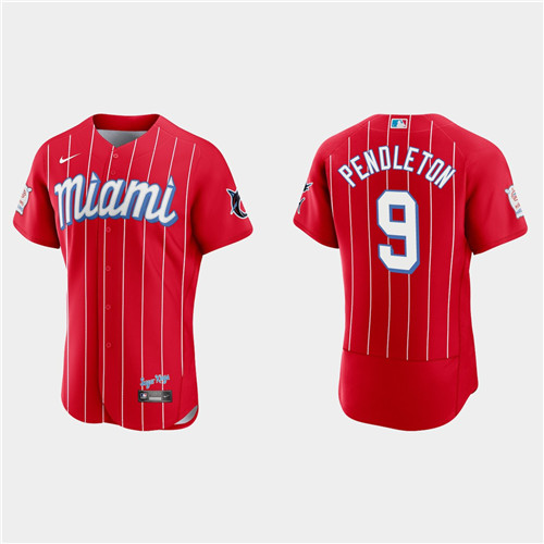 Miami Marlins #9 Terry Pendleton Men's Nike 2021 City Connect Authentic MLB Jersey Red