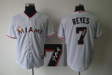 Miami Marlins 7 Jose Reyes White Cool Base Signed Jersey