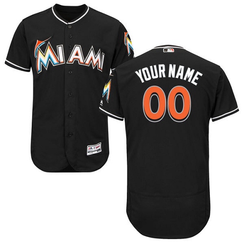 Miami Marlins Black Men's Customized Flexbase Jersey