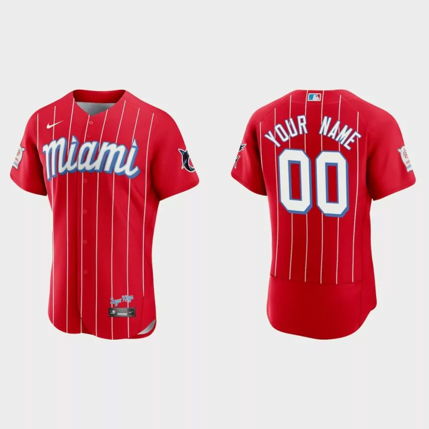 Miami Marlins Custom 2021 City Connect Authentic Jersey – Red