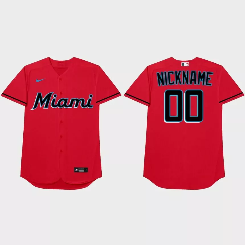 Miami Marlins Custom 2021 Players’ Weekend Nickname Jersey – Red