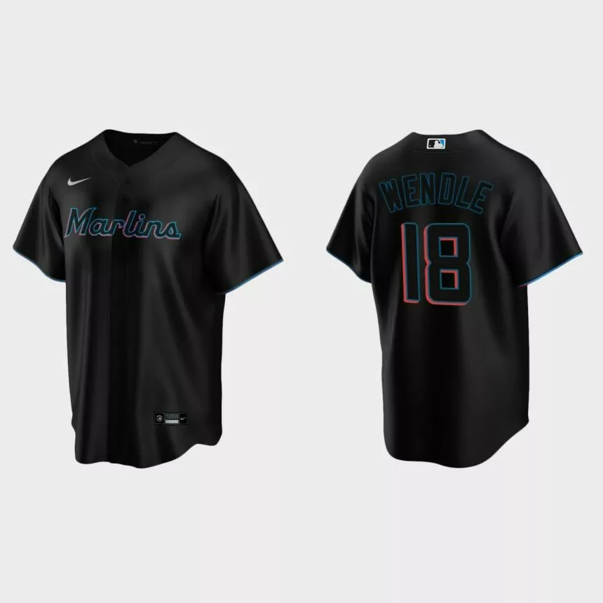 Miami Marlins Joe Wendle Replica Alternate Jersey – Black