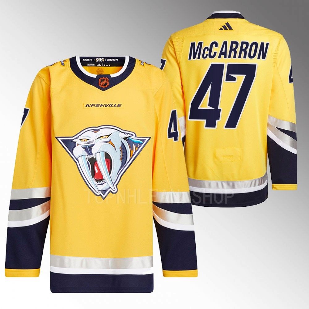 Michael McCarron 2022 Nashville Predators Yellow Reverse Retro 2.0 Authentic Primegreen Jersey