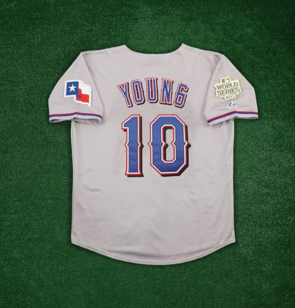 Michael Young 2011 Texas Rangers World Series Men's Grey Road Jersey