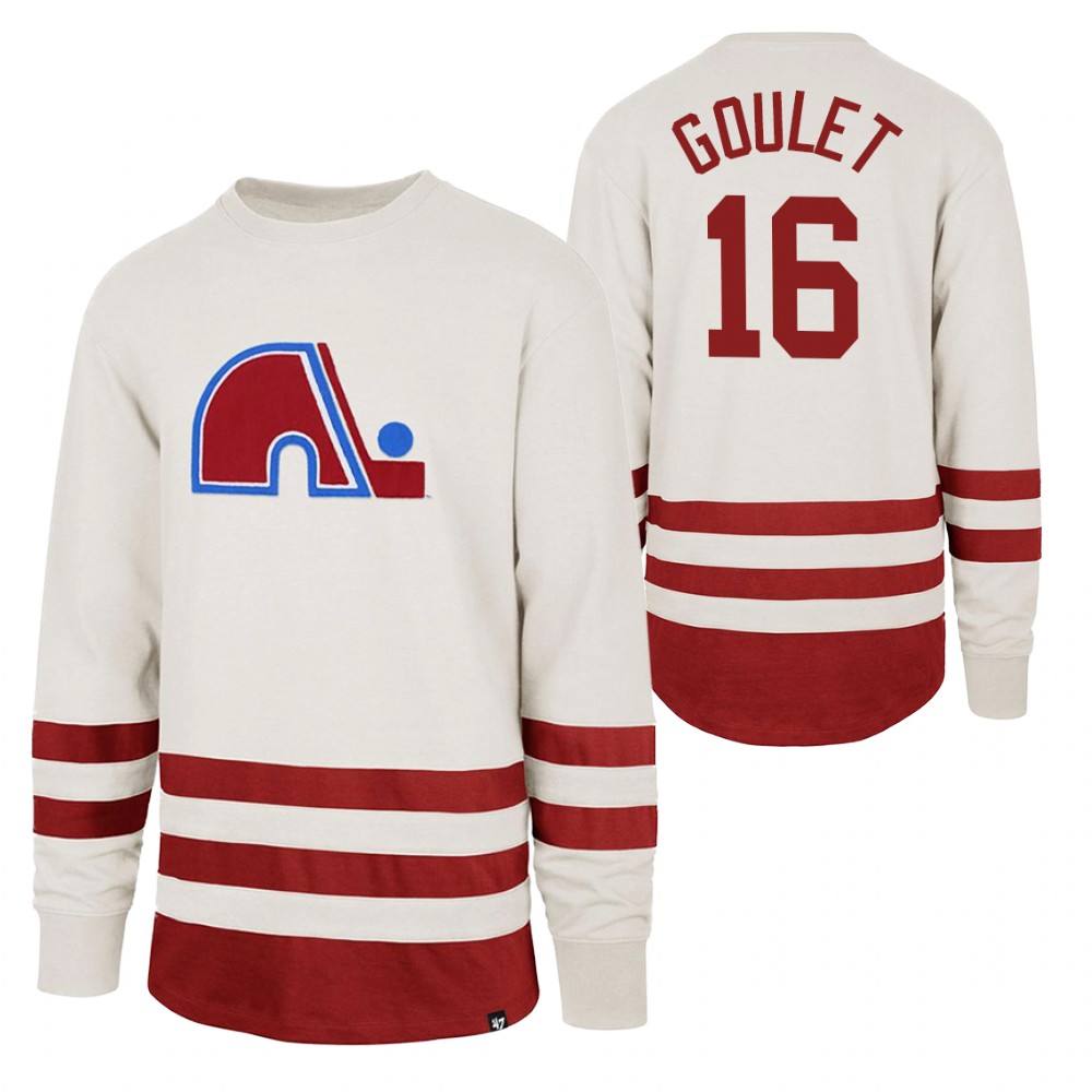 Michel Goulet Quebec Nordiques Center Ice Crew White Retro Cotton Jersey