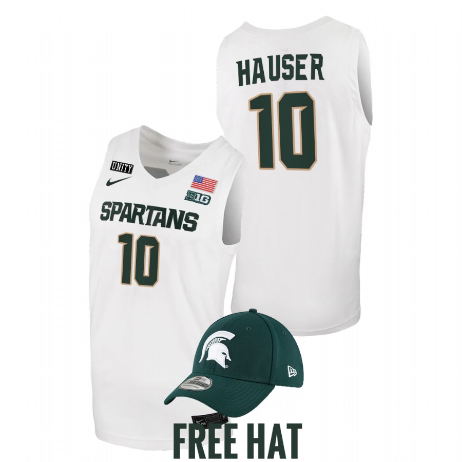 Michigan State Spartans Joey Hauser College Basketball White Free Hat Jersey 