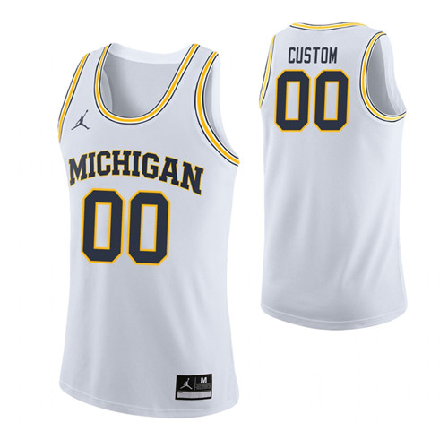 Michigan Wolverines #00 Custom Men's White Road College Basketball Jersey