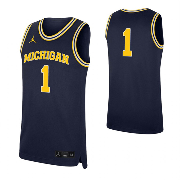 Michigan Wolverines #1 Replica College Basketball Jersey Navy