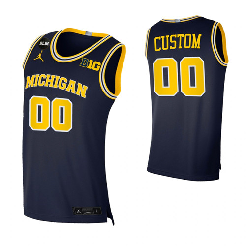 Michigan Wolverines 00 Custom BLM 2021 Big Ten regular season champions Jersey Navy
