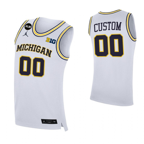 Michigan Wolverines 00 Custom BLM 2021 Big Ten regular season champions Jersey White