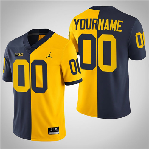 Michigan Wolverines 00 Custom College Football Split Edition Jersey Navy Maize