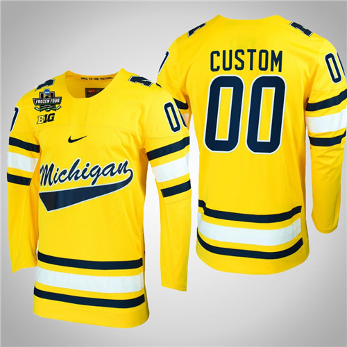 Michigan Wolverines 00 Custom NCAA Hockey 2022 Frozen Four Jersey Maize