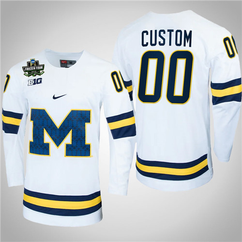 Michigan Wolverines 00 Custom NCAA Hockey 2022 Frozen Four Jersey White
